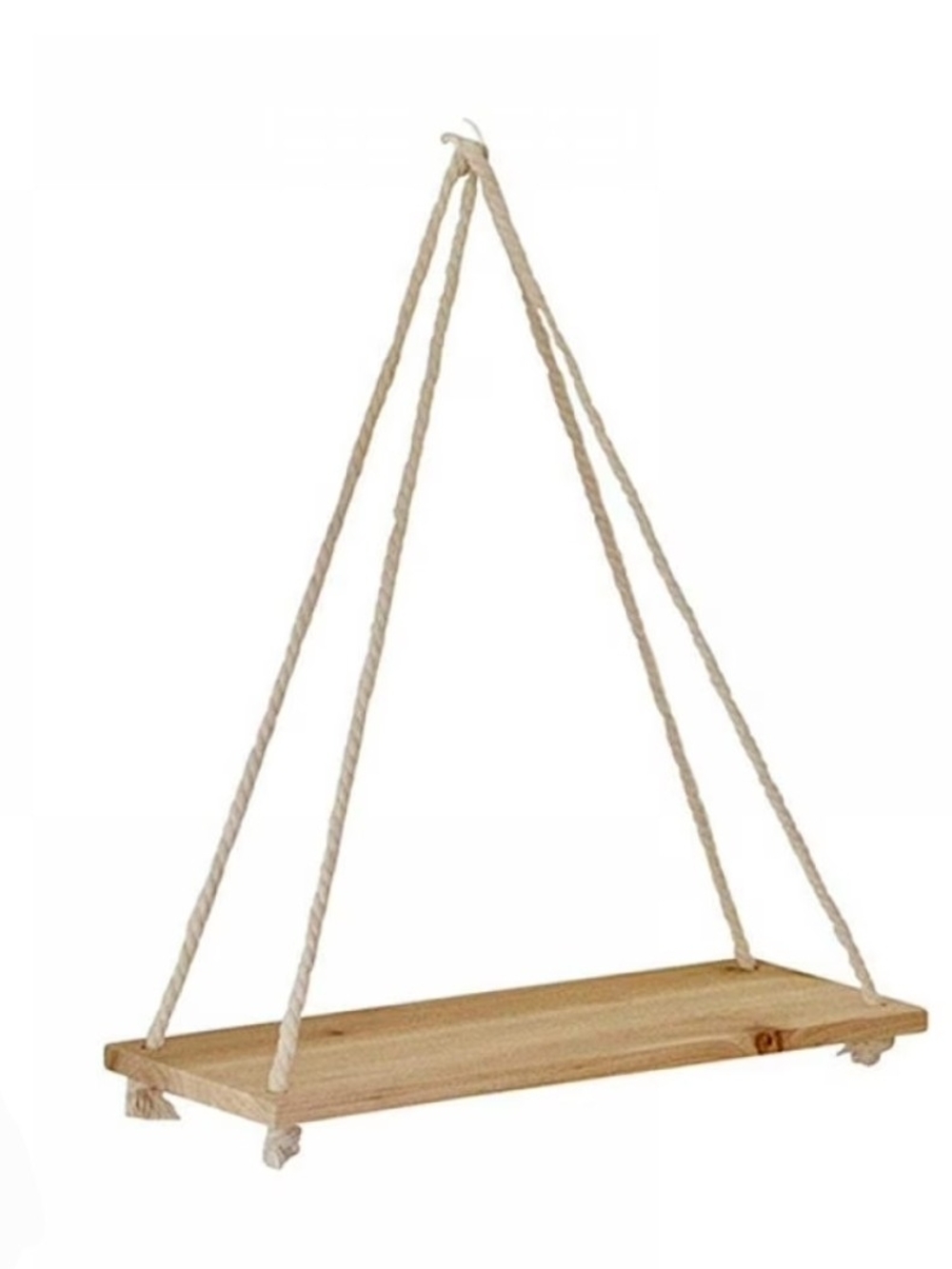Hanging Wooden Rope Shelf - Natural Wood & Cream Rope BNIB